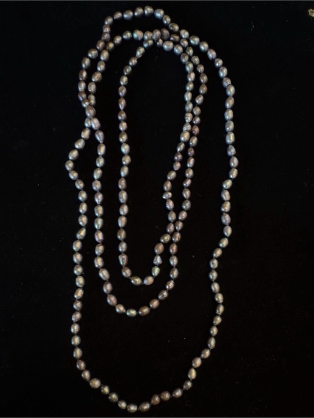 Vintage Black Peacock Freshwater Pearl Necklace 64” Hand Knotted Baroque Rope - Picture 12 of 12